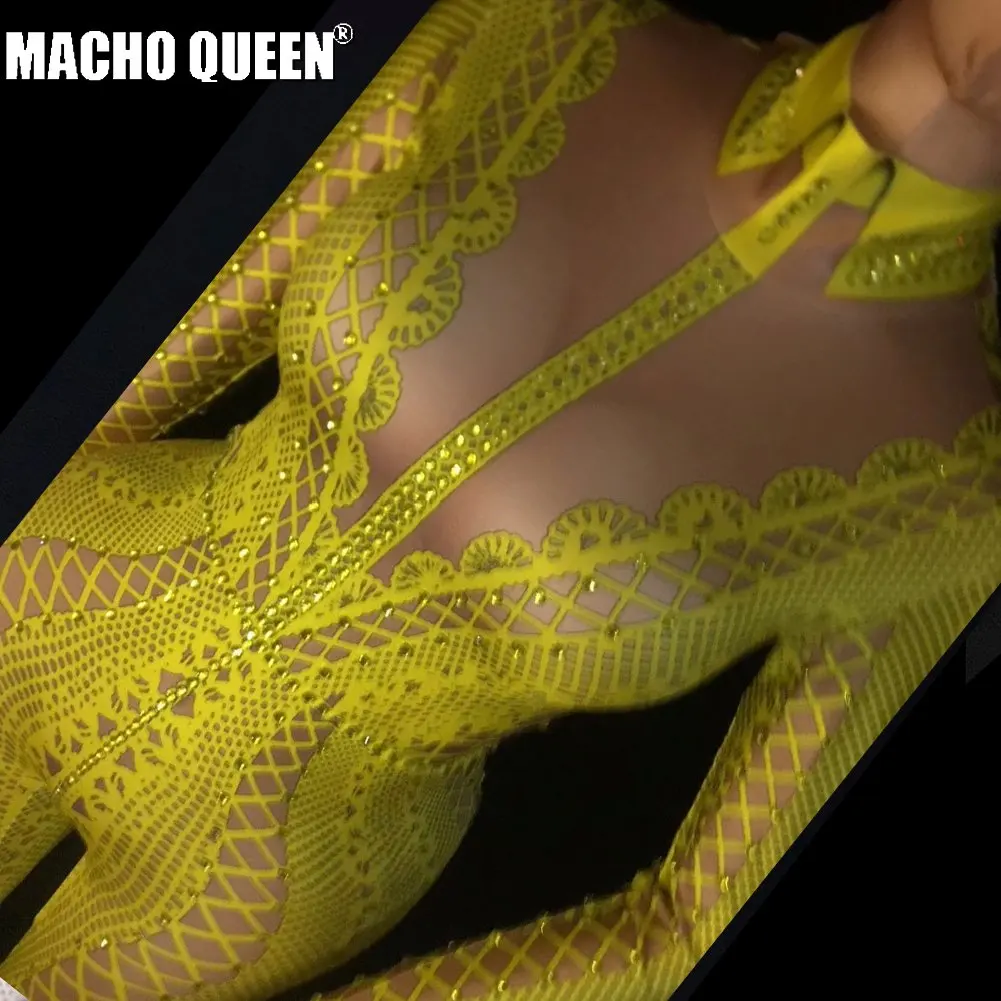 Танцевальный Костюм Drag Queen Желтый Кружевной со стразами вечерние костюмы для