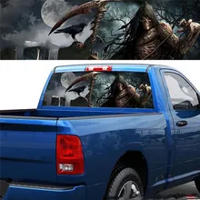 3D ponury żniwiarz Death Forest tylne okno naklejka graficzna samochód ciężarówka Van naklejka na SUV Pickup Horror Totem naklejki samochodowe