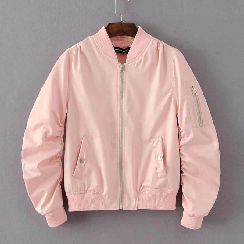 2018 Spring Casual Bomber Jacket Women Basic Jacket Pocket Zipper Windbreaker Tops Fashion Coat Female Stand Collar Outerwear