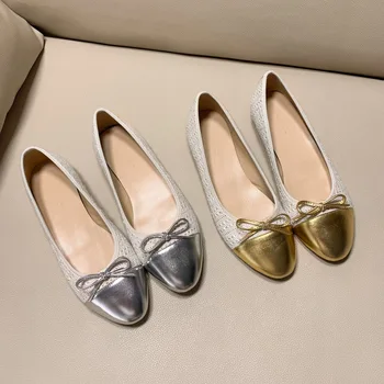 

2019 woman lady knitted bowtie ballet flat shoes