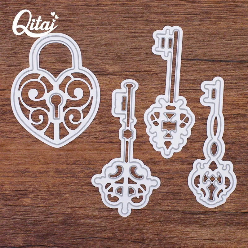 QITAI Locks and Keys Set Metal Cutting Dies Stencil for DIY Scrapbooking Photo Album Embossing Paper Cards Crafts Diecuts D14