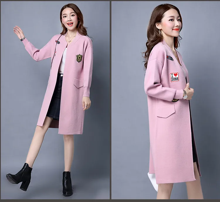 Новинка 2017 года Осенне-зимнее пальто корейский женские Модные Костюмы кашемир свободный длинный вязаный кардиган свитер пальто DC47