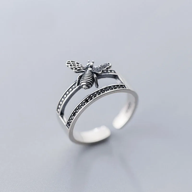 

Retro Double Insect Bee 925 Sterling Silver Adjustable Ring