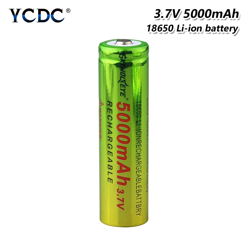 

1/2/4/6/8x Large Capacity 5000mAh 18650 3.7V Rechargeable Li Ion Batteries Green+yellow Lithium Battery Power Bank Torch Bateria