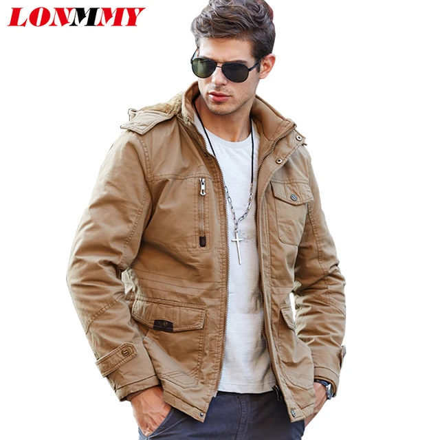 LONMMY 2018 Winter Army jackets mens coats Hooded Thick