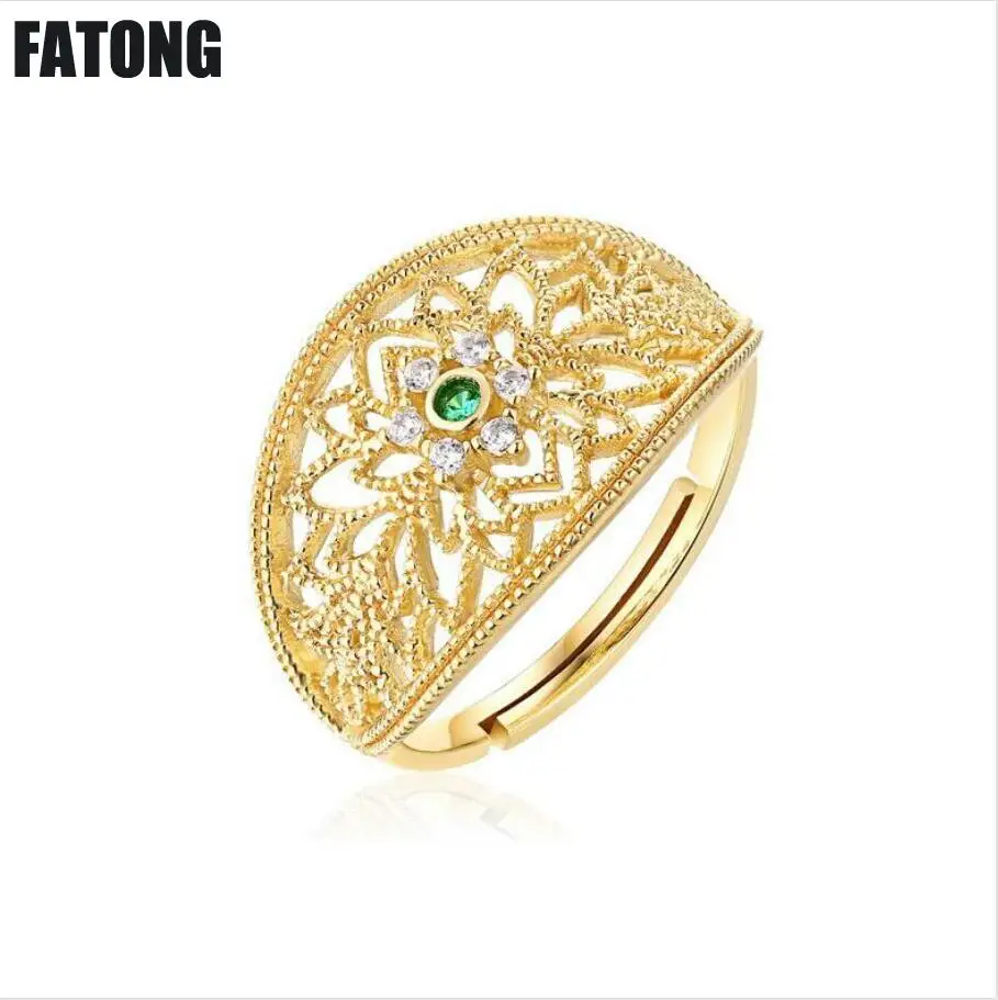 

925 sterling silver red spinel green zircon light luxury jewelry female hipster personality open ring. J0121