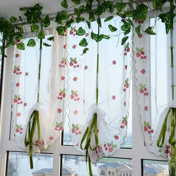

Strawberry Sheer Curtain Roman Shade Voile Cortinas Window Sheer Curtains For Living Room Kitchen Curtains Tulle 1PCS