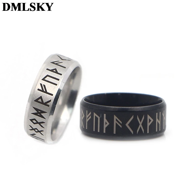 

DMLSKY Old Style Retro Viking Rings Black Amulet Vintage Norse Runes Rings Jewelry Punk Ring for Women and Mens M3670