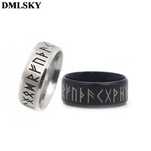 Dmlsky antigo estilo retro viking anéis amuleto preto do vintage norse runas anéis jóias punk anel para mulher e homens m3670