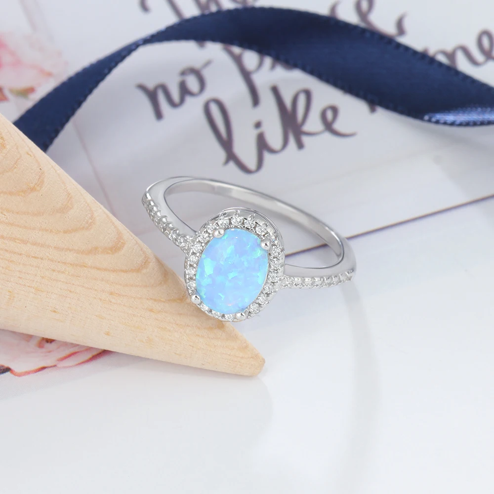 9 мм Овальный Синий Опаловый Камень Обручальное кольцо Soild 925 стерлингового серебра ювелирные аксессуары кольца для женщин подарок(JewelOra RI103298