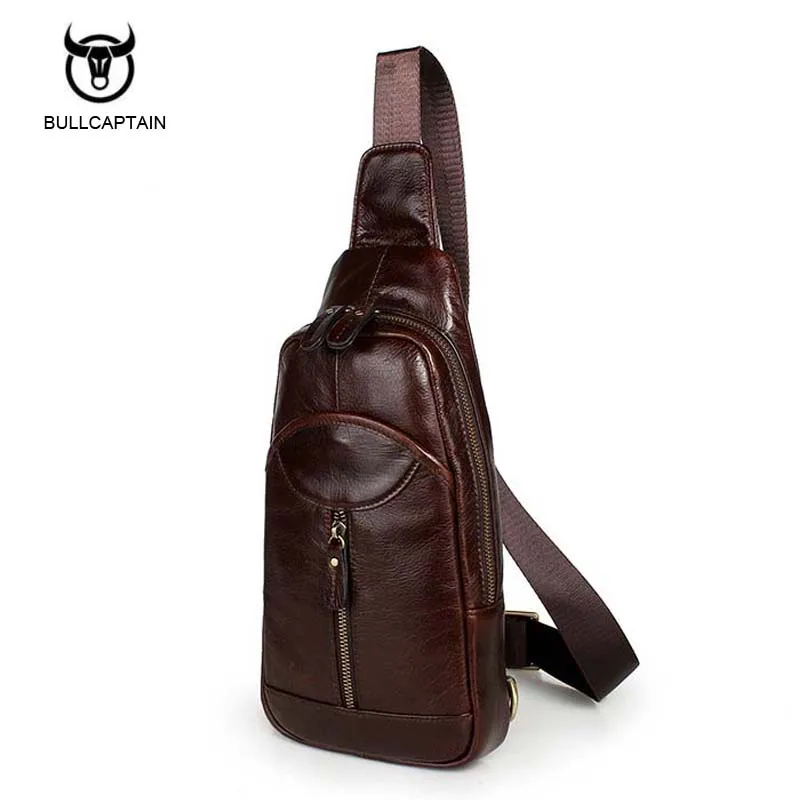 

Bullcaptain Men Chest Pack Sling Single Shoulder Strap Pack Bag Genuine Leather Travel Bag Men Fashion Handbags Rucksack Chest