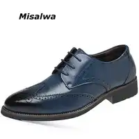 Misalwa Plus Size 38-48 Luxury Men Brogue Leather Oxfords Wedding Office Business Formal Men Dress Shoes Flats Drop Shipping