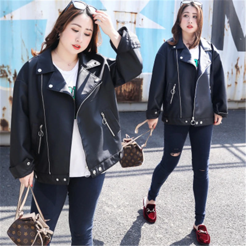Женская кожаная куртка большого размера на осень и зиму индивидуальная
