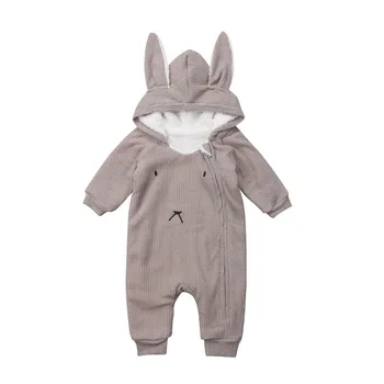 

Cute Newborn Baby Boy Girl 3D Rabbit Ears Warm Romper 2018 New Baby Boys Girls Long Sleeve Hooded Romper Autumn Winter Jumpsuit