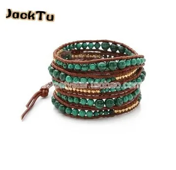 

3mm 4mm 6mm Phoenix Stone gold nuggets leather wrap bracelet
