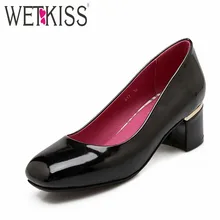 Popular Patent Surface Pumps 2016 Fashion Square Toe Shoes Woman High Heels Plus Size 32-46 Summer Spring Pumps New Women Shoes