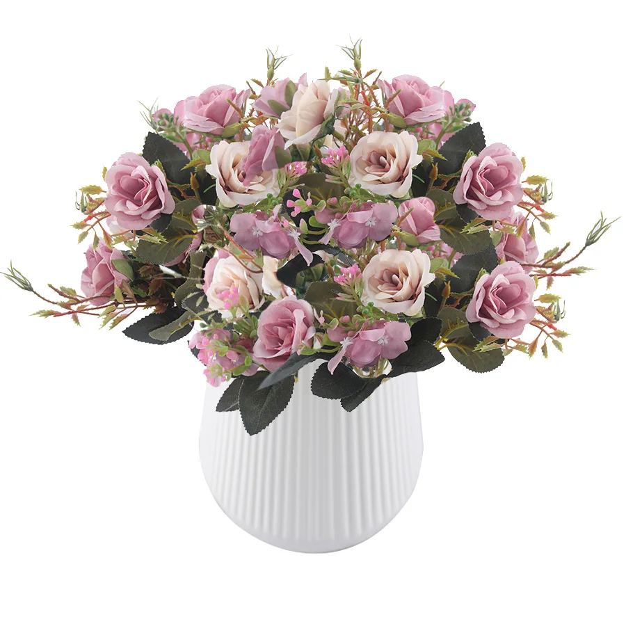 fake roses artificial flowers high quality bouquet hydrangea gypsophila leaf accessories for christmas home wedding decoration