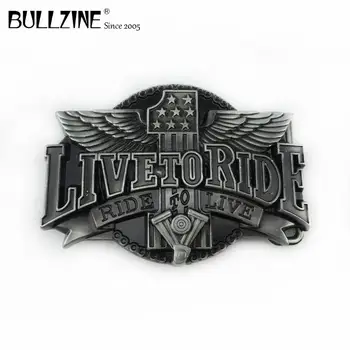 

Bullzine wholesale Live to ride motor belt buckle cowboy jeans gift belt buckle pewter finish FP-02491-1 for 4cm width belt
