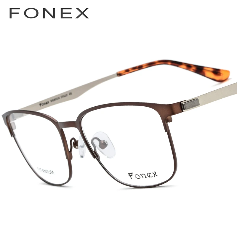 FONEX, сплав, очки для женщин, Круглые, по рецепту, очки, оправа для мужчин, Ретро стиль, близорукость, оптическая оправа, Корейская, без винтов, очки 9840 - Цвет оправы: Коричневый
