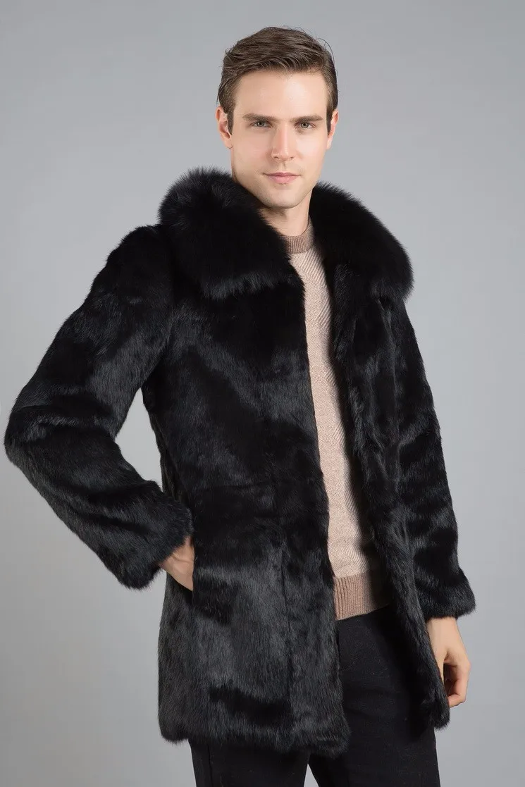 New real genuine natural whole skin rabbit fur coat men fashion full pelt jacket outwear overcoat custom size Free Shipping JN5 cowhide leather jacket
