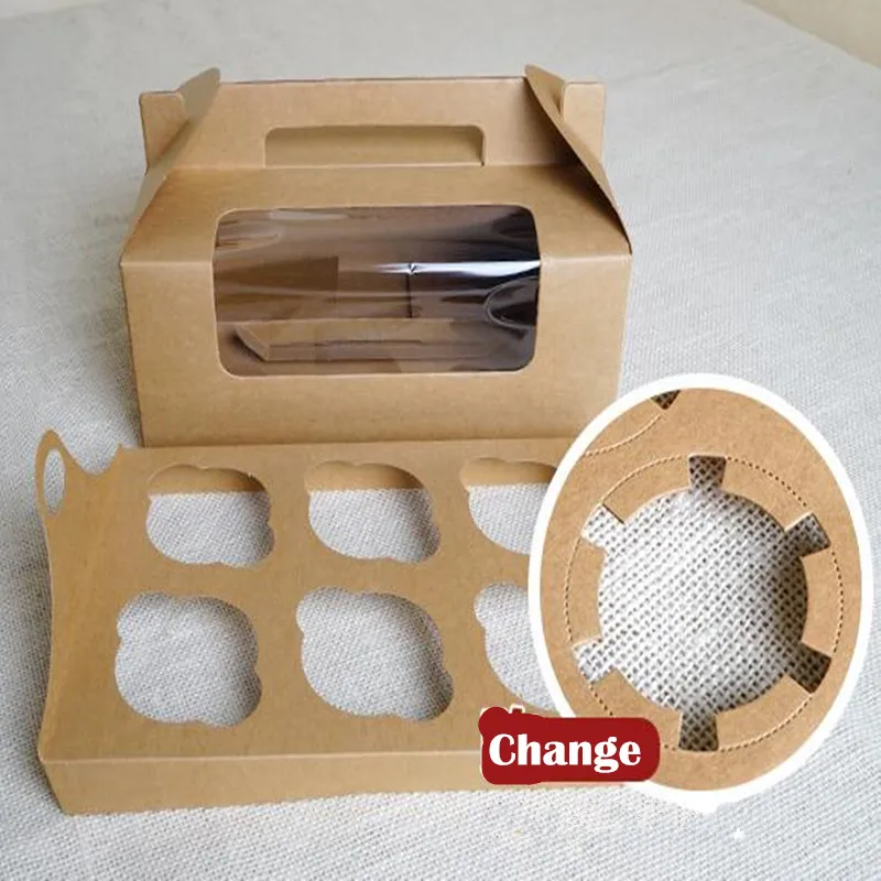 23.5*15.5*9cm Handmade 6 Cupcake Candy Kraft Paper Boxes with Window 20pcs/lot Kraft Brown Gift Packaging Boxes PP712