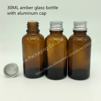 

Hot sale 10X30ml amber glass bottle with aluminum screw on cap, high quality essential oil bottle , packaging bottle
