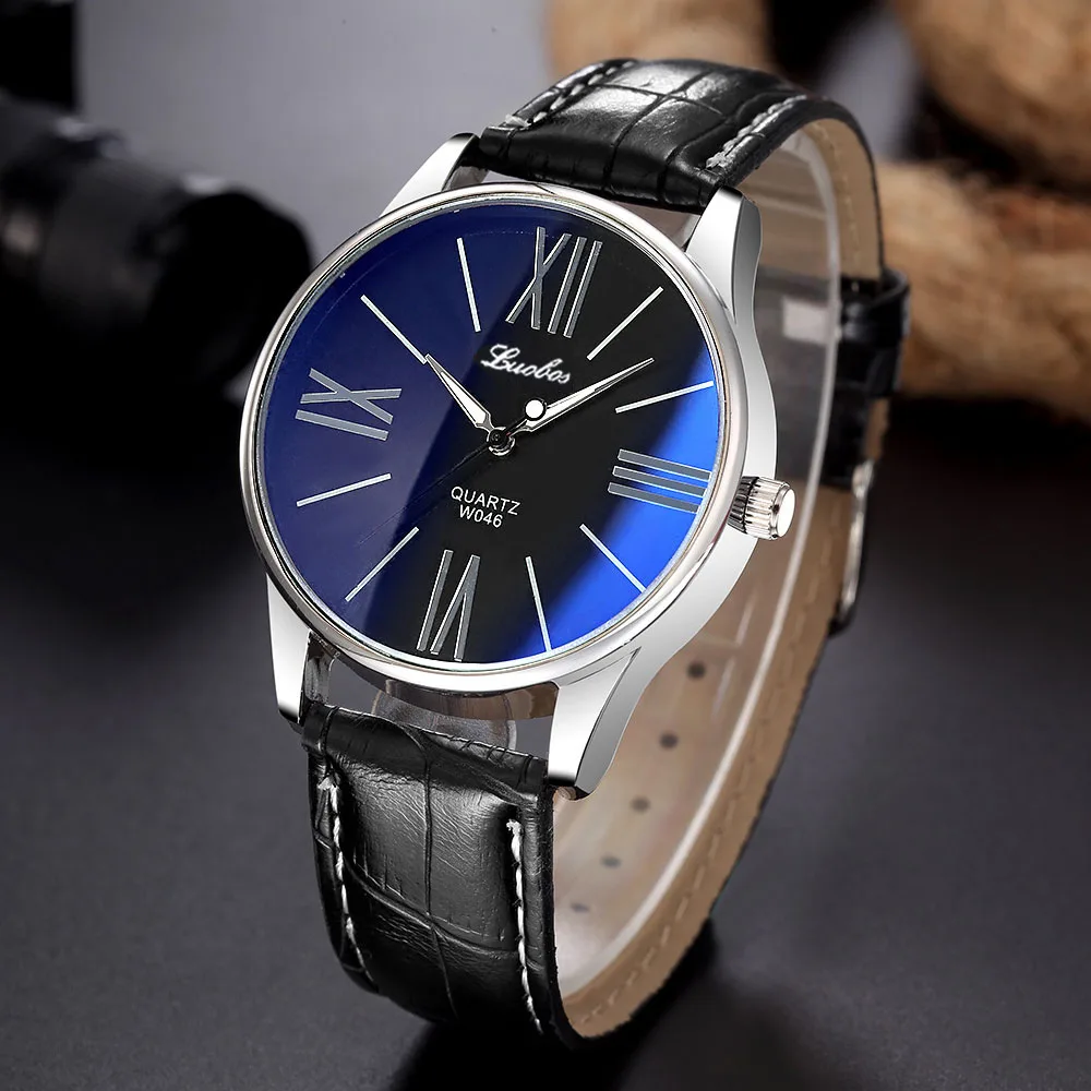 Топ Роскошные модные брендовые кварцевые часы для мужчин и женщин Повседневное кожаное платье бизнес браслет наручные часы 8O79 - Цвет: Black Blue