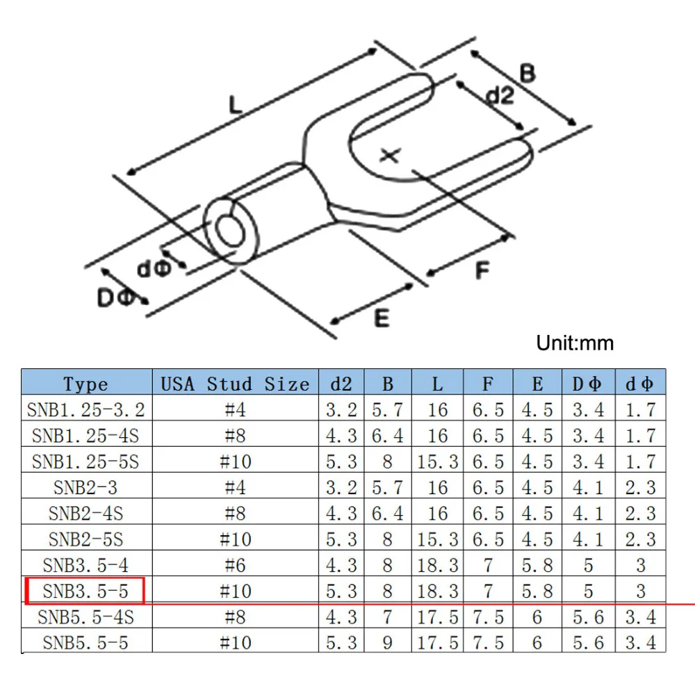 Uxcell SNB3.5-5 10 серьги-гвоздики Размеры вилка Тип Медь U-Тип Non-изолированные Вилочные наконечники для 14-0,1 мм Размеры 100 шт./лот