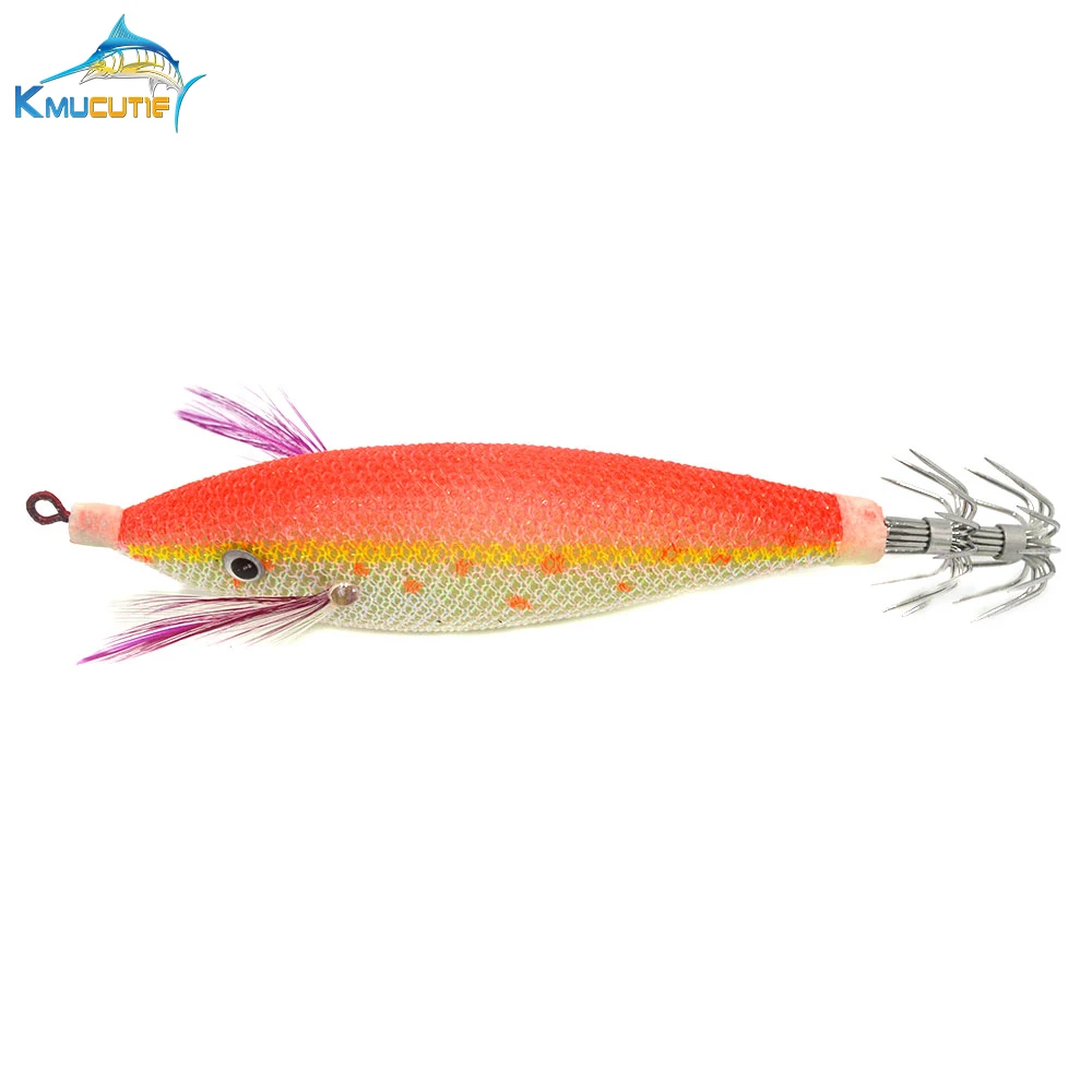 

5PCS 11cm 3D eyes wood shrimp fake lures 5 colors luminous squid hook artificial squid jigs octopus fishing baits