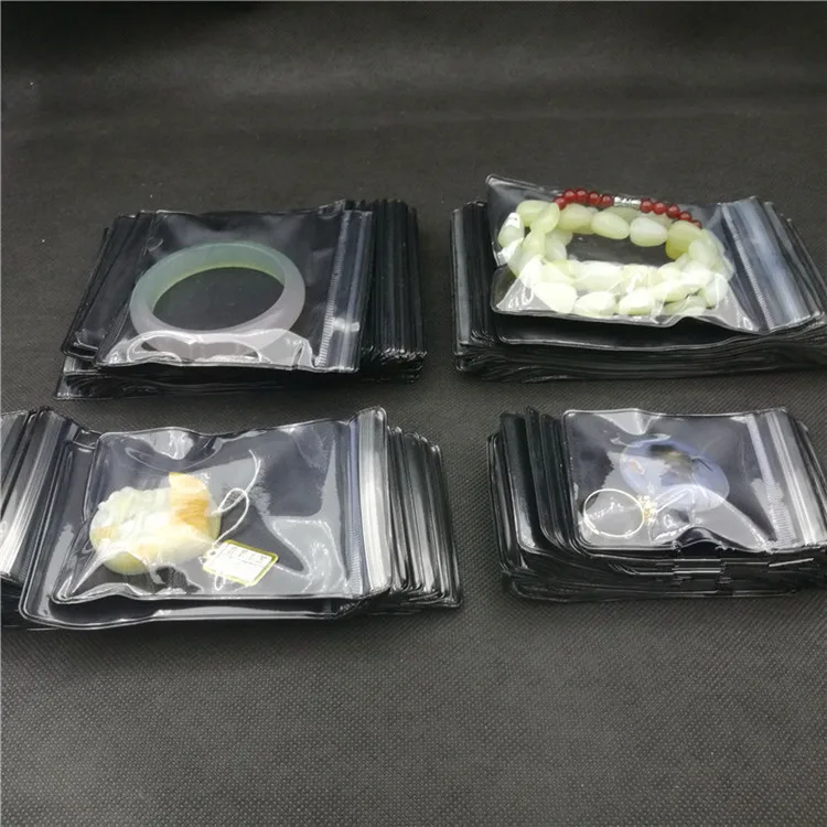 100pcs Thick One Side Clear Plastic Jewelry Zip Lock Bag Black PVC Anti-oxidation Plastic Rings Beads Pearl Storage Pouches 5