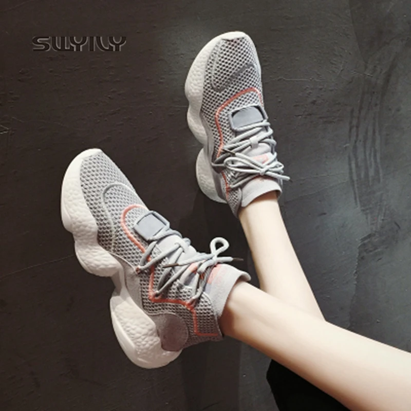 

SWYIVY Sneakers Running Shoes Women Woven Breathable Socks Shoes 2018 New Spring And Autumn Thick-sole Female Sport Shoes
