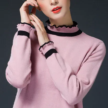 Кашемировый вязаный свитер с кружевным воротником средней длины, Женский пуловер, свободный осенний зимний толстый короткий женский джемпер - Цвет: 3