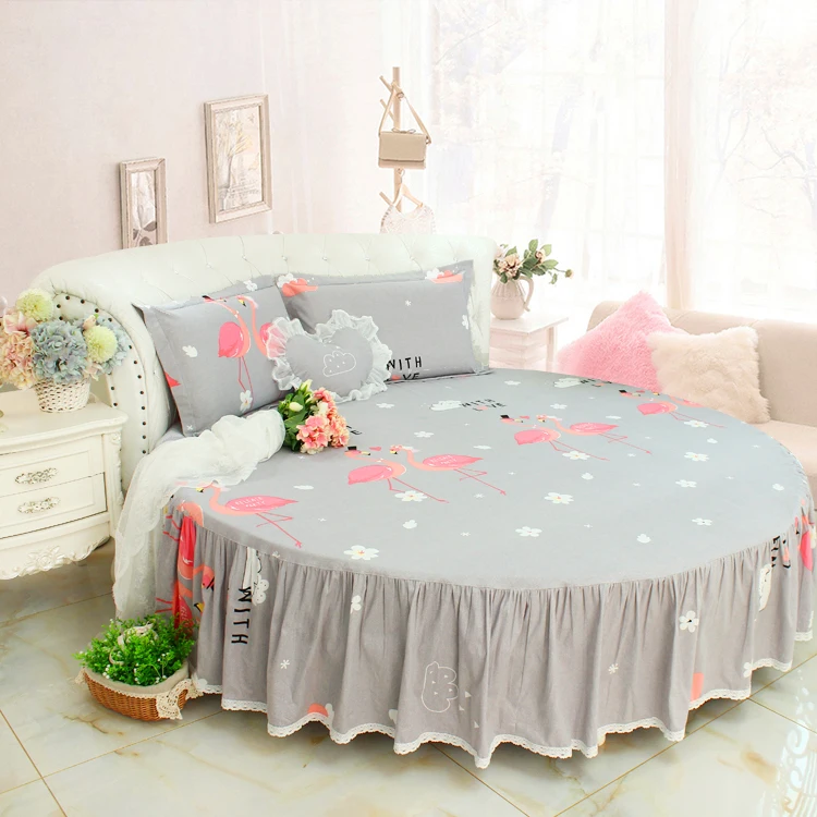 Flash Deal LACE ROUND Corner Bed Europe Orange color Flower Bedding sets Cotton Round Double Bed sheet Duvet cover Pillow case Bedskirt 18