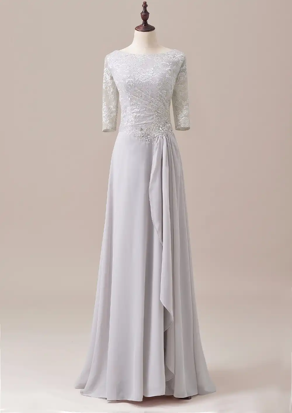 Volantes Mangas Medias Elegantes Encaje Madre De La Novia Vestido Gris Plata Para Boda Novio 2019 Largo Formal Vestido De Noche Sld M12 Aliexpress