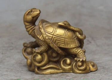 

JP S0010 4" Chinese Bronze Wealth Money Longevity Dragon Turtle Tortoise Snake Statue