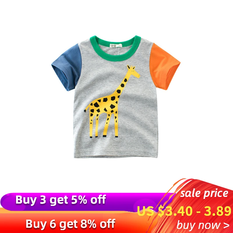 

Buy 3 get 5% Giraffe Baby Short Sleeves for The Boy Cartoon Print Tops 2019 Kids T Shirts Summer Cotton Children Girl T-Shirts