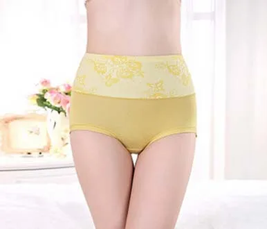 Lemon yellow Высокий пояс живота в дамском белье молочный шелк Трусы#7059 - Цвет: Lemon yellow