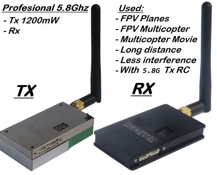 Высококачественный 5,8G 1200 передатчик mw FPV и приемник, беспроводной с дальним диапазоном CCTV видео приемопередатчик, 5,8 ГГц видео Отправитель