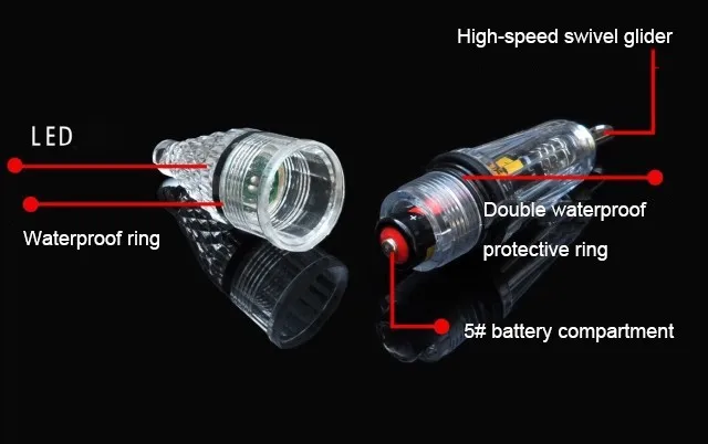 5 шт. светодиодный фонарь для рыбалки Подводное рыбопоисковое устройство используйте батарею 5#(не входит в комплект) Заводские розетки светодиодный Большой рыбный фонарь мигающая приманка