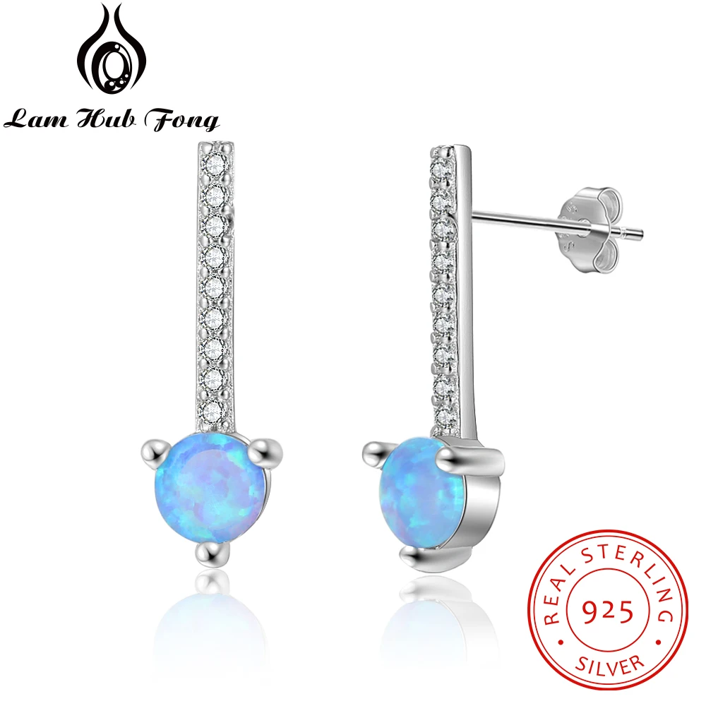 

Romantic 925 Sterling Silver Blue Opal Earrings for Women Dangle Drop Earrings for Girls Wedding Jewelry Gifts (Lam Hub Fong)