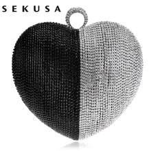 ФОТО newest heart shaped factory price rhinestones women evening bags metal ring diamonds black silver mixed color evening bags 