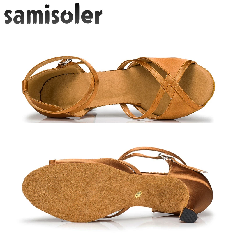 Samisoler кожа/B Новая тканевая Блестящая лента для бальных танцев модные танцевальные женские конкурс латиноамериканских танцев обувь