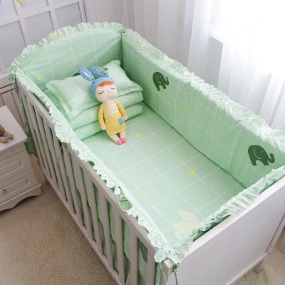 Бамперы для детской кроватки для новорожденных, хлопок, бампер для кроватки, унисекс, мультяшная кровать, безопасный Комплект постельного белья для детей, декор для детской комнаты, 6 шт - Цвет: Green elephant
