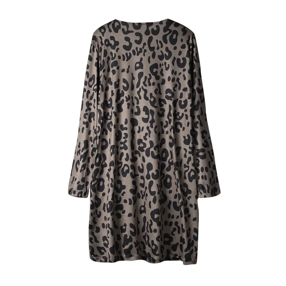 Женская мода Леопардовый принт длинный рукав карман пальто Блузка Кардиган Топ#1022 A#487