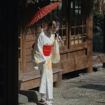

Elegant Long Robe Japanese Women Evening Party Dress Gown Printed Vintage Kimono Yukata With Obi Halloween&Cosplay Costume