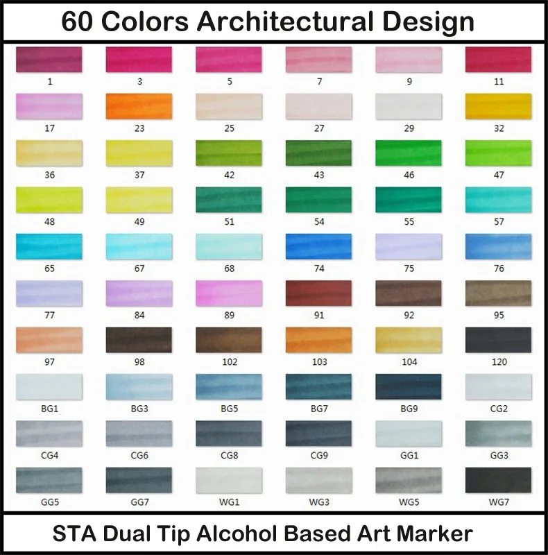 STA профессиональные художественные маркеры с двойной головкой на спиртовой основе, маркеры для рисования, ручка для рисования, аниме, интерьер, ландшафтное строительство, дизайн 3203 - Цвет: 60 Building Colors
