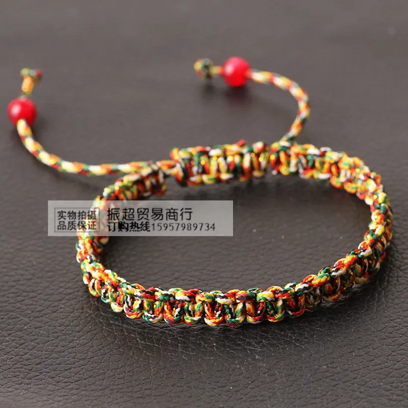 Тибетский браслет буддистский мульти Цвет ed подкладка Винтаж вязаный завязанный Плетеные Красный веревочный браслет, ювелирное изделие, многоцветная Цвет веревка