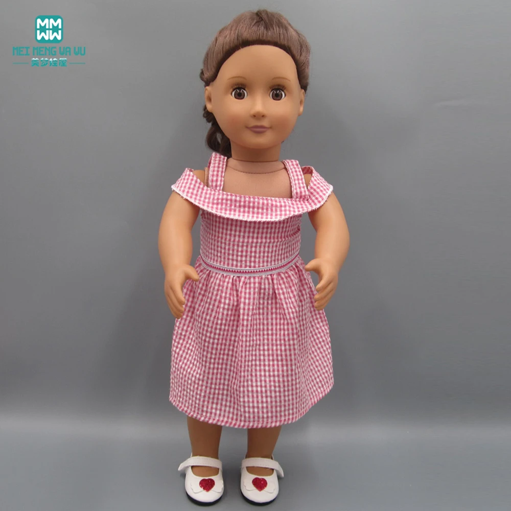 

Clothes for dolls fits 45cm American doll accessories fashion Pink plaid dress