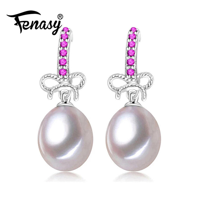 

FENASY charm long earrings 925 sterling silver earrings drop pearl, fashion ruby Earrings for women wedding trendy earrings
