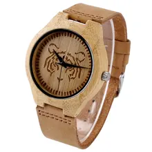 Frais Tiger Design du Cadran fabriqués à la Main Nature Bois Montre avec Bande de Cuir Véritable De Mode Montre-Bracelet En Bois pour les Hommes Reloj de madera